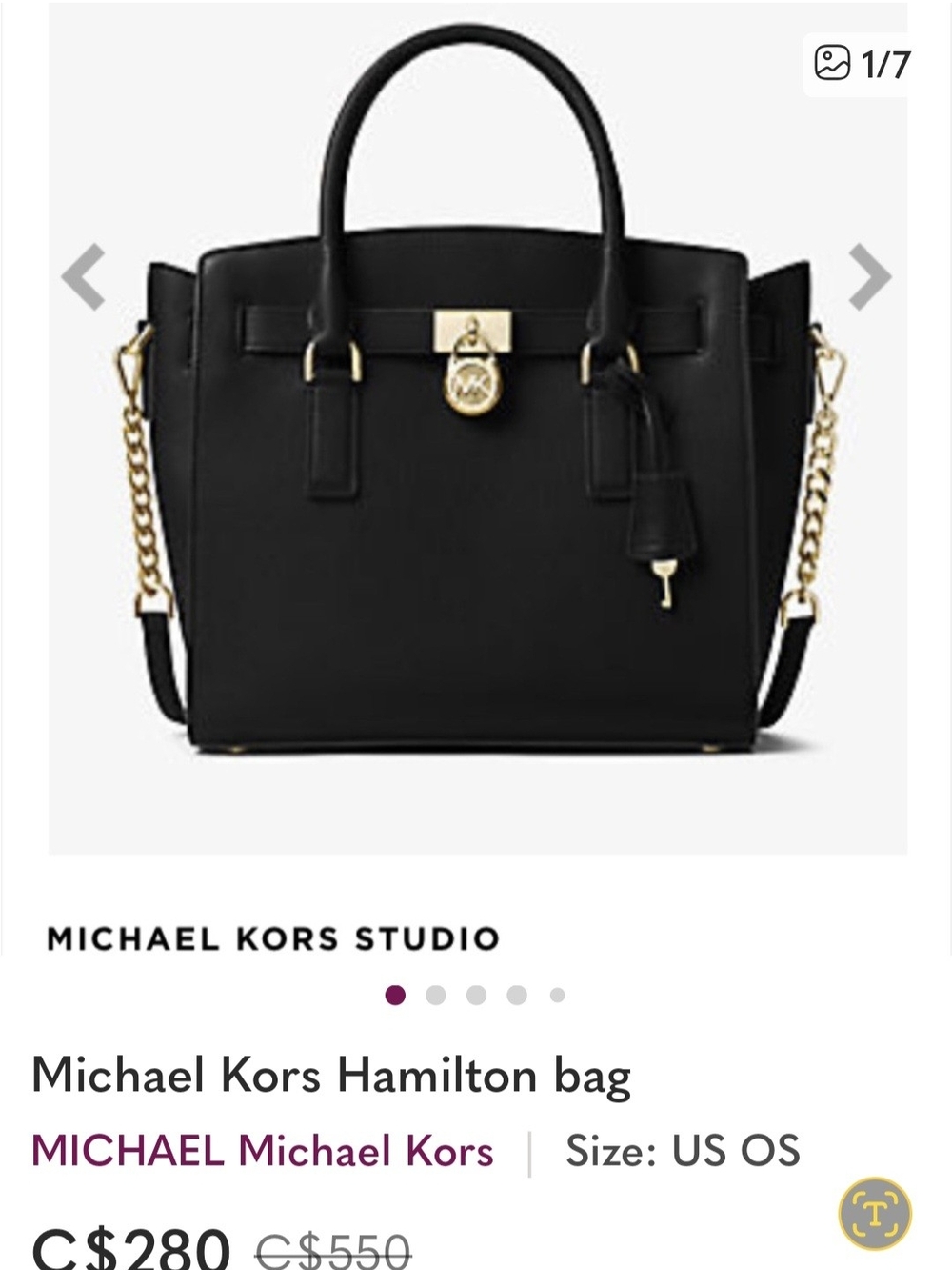 Michael Kors Black Hamilton Satchel with Gold Hardware